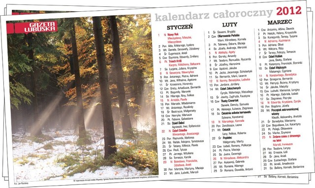 Kalendarz na 2012 rok już w poniedziałek 2 stycznia w prezencie od "Gazety Lubuskiej".