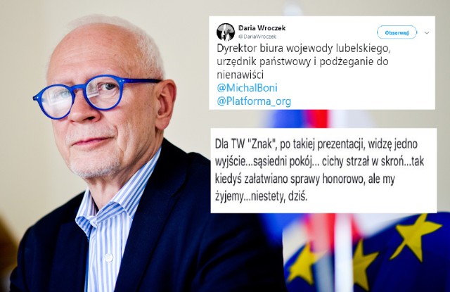 Tomasz Sonntag, dyrektor biura wojewody lubelskiego skomentował swoim wpisem wystąpienie Michała Boniego w Parlamencie Europejskim