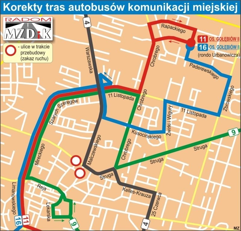 Korekty tras autobusów komunikacji miejskiej.