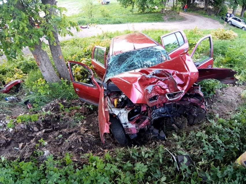 Niedźwiedzkie. Pijany kierowca spowodował wypadek. Rozbił renault na drzewie. Trzy osoby w szpitalu [ZDJĘCIA]