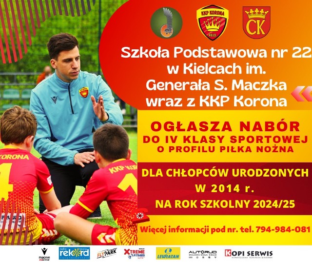 KKP Korona i Szkoła Podstawowa numer 22 w Kielcach organizują nabór do czwartej klasy sportowej o profilu piłka nożna