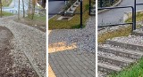 Schody na Szwederowie zasypane kamieniami. "Rozsypują się na chodnik i ulicę"