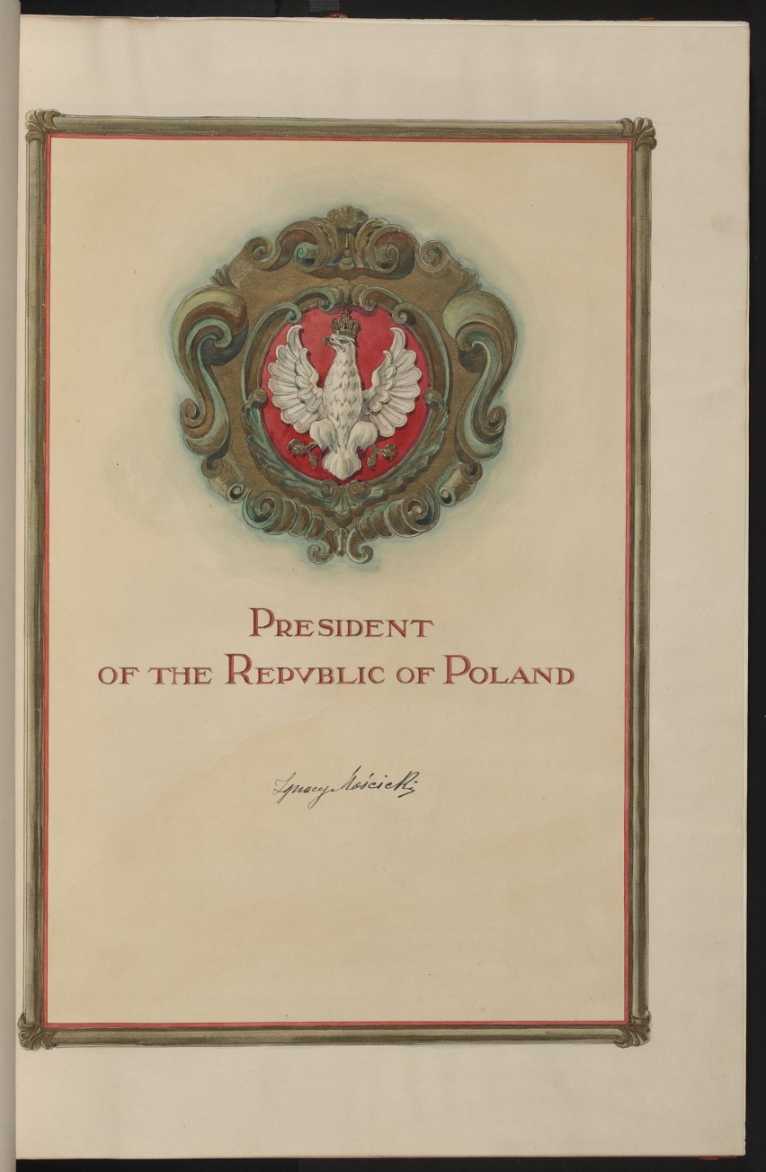 Karta z podpisem prezydenta Polski Ignacego Mościckiego