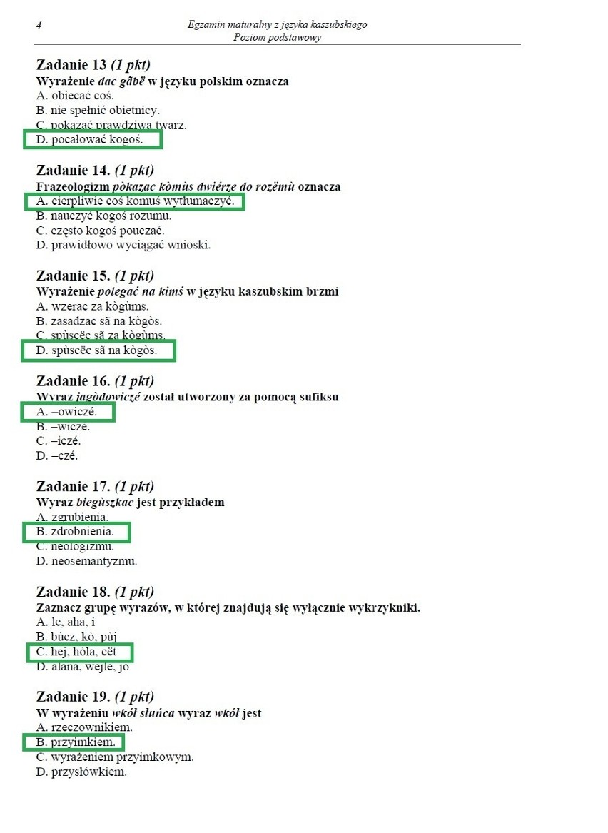 MATURA 2013 z CKE. Język kaszubski - p. podstawowy i rozszerzony [ARKUSZE,ODPOWIEDZI]