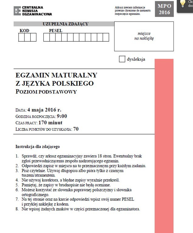 Matura 2016: POLSKI podstawowy: co było? [mamy ARKUSZ CKE, TEMATY ODPOWIEDZI]