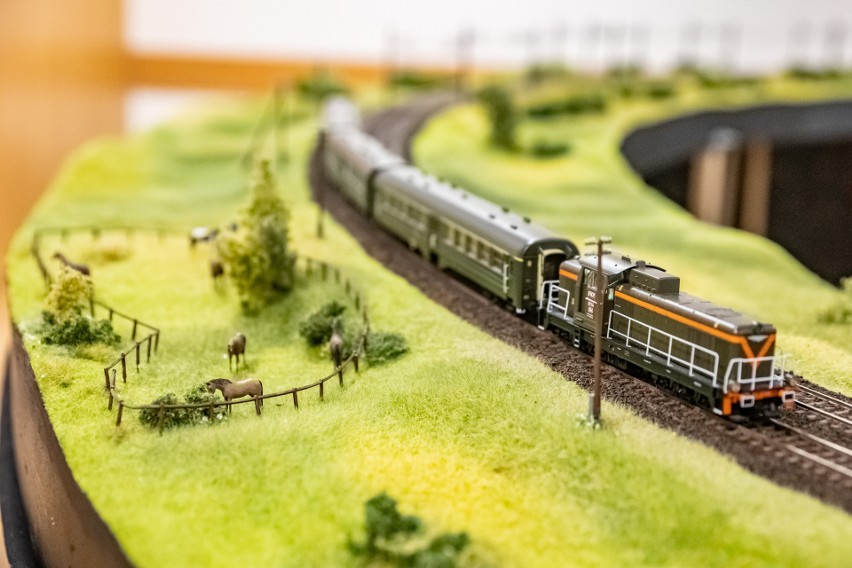 Tory kolejowe miniaturowych pociągów ciągną się w Nowohuckim...
