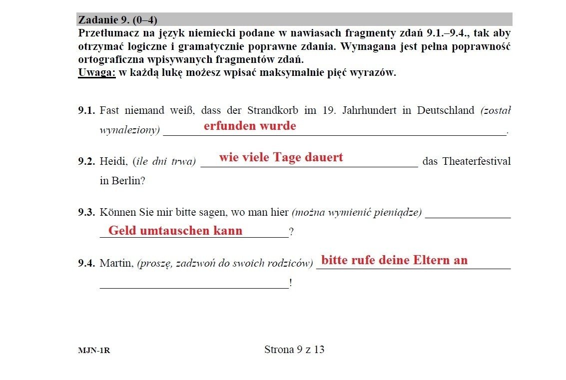 Przetłumacz Fragmenty Zdań Na Język Niemiecki