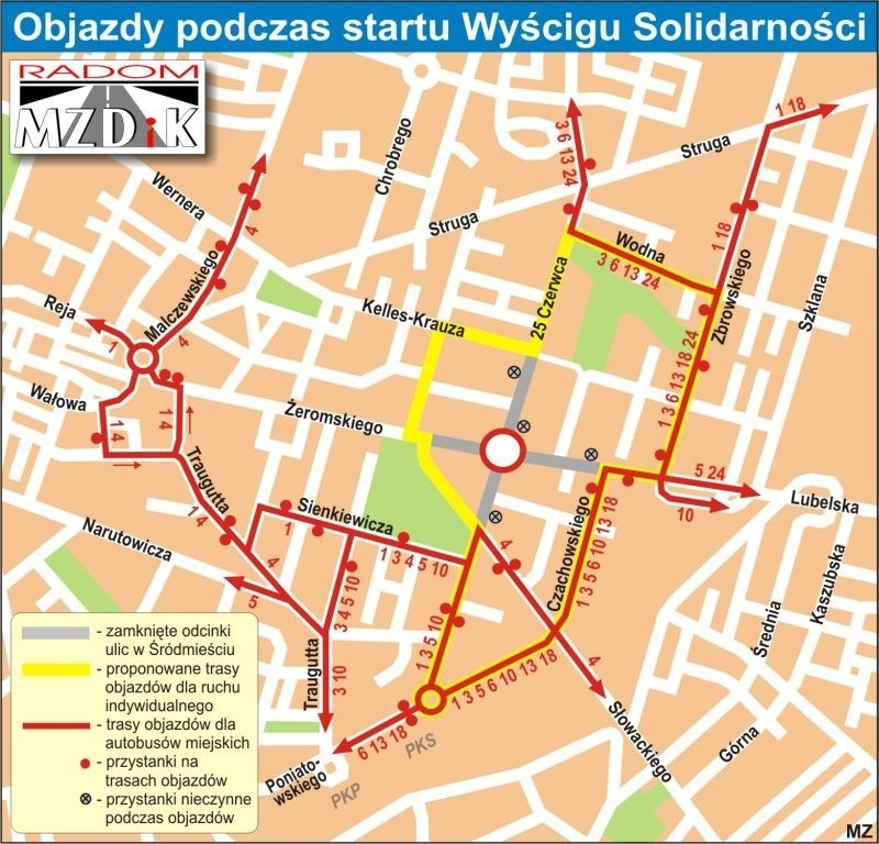 Objazdy podczas startu Wyścigu Solidarności.