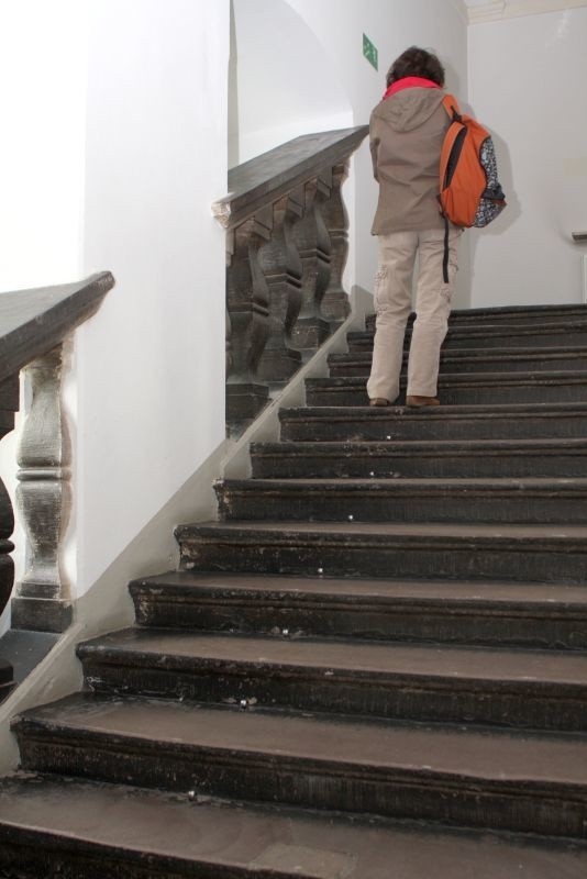 Te schody w Muzeum Narodowym są trudne do przebycia nawet dla zdrowej osoby, dla inwalidy na wózku są barierą nie do przejścia.