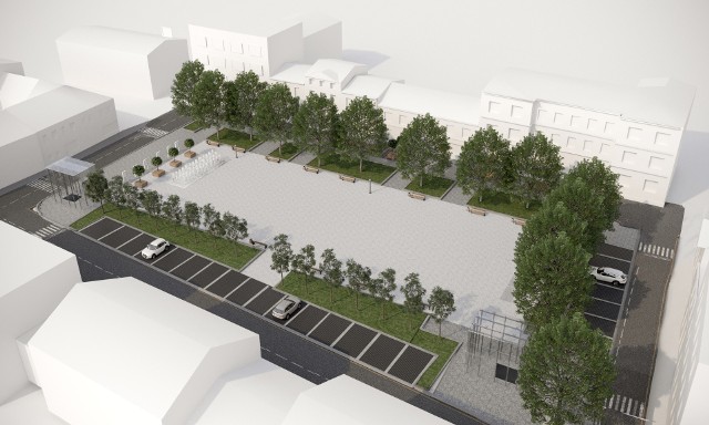 Samorząd planuje wymianę nawierzchni, budowę fontanny, nasadzenia zieleni, a także utworzenie deptaka - tak ma się zmienić Plac Żeromskiego (widok od strony ulicy Wałowej).