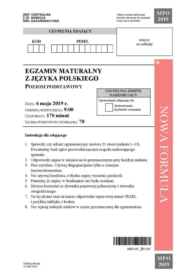 Matura 2019 Polski ODPOWIEDZI ARKUSZ CKE - CO BYŁO NA MATURZE Z POLSKIEGO ZADANIA PYTANIA