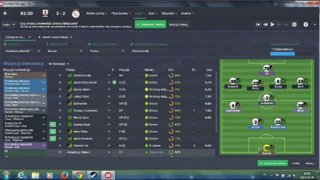 Symulacja meczu Legia - Ajax w Football Manager 15.