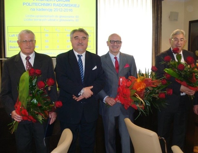 Oto prorektorzy elekci, od prawej: Mirosław Luft, Sławomir Bukowski, rektor elekt Zbigniew Łukasik i Zbigniew Kosma.
