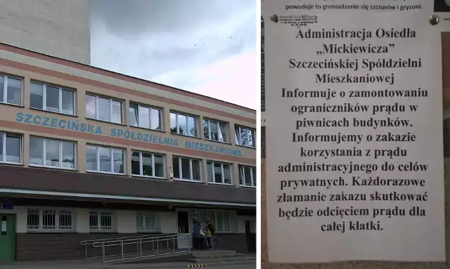 Z ogłoszenia, które zawisło na klatkach schodowych w budynkach Szczecińskiej Spółdzielni Mieszkaniowej na osiedlu "Mickiewicza" wynika bowiem, że spółdzielnia zakazuje mieszkańcom korzystania z prądu administracyjnego do celów prywatnych