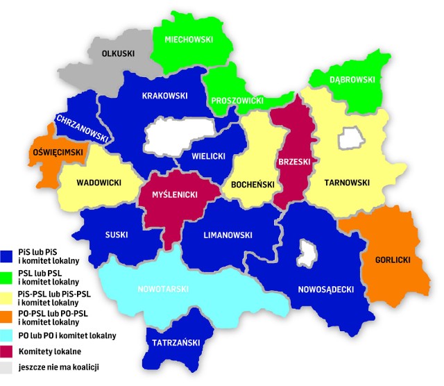 Takie koalicje powstały w małopolskich powiatach po ostatnich wyborach samorządowych