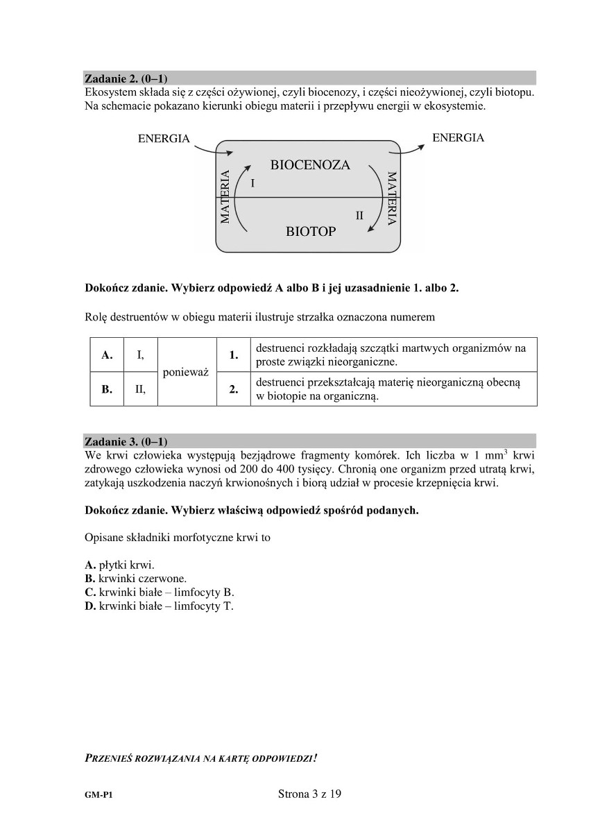 Egzamin gimnazjalny 2019 PRZYRODA. Odpowiedzi i arkusz pytań CKE - część matematyczno-przyrodnicza w serwisie EDUKACJA. Co było? ZADANIA