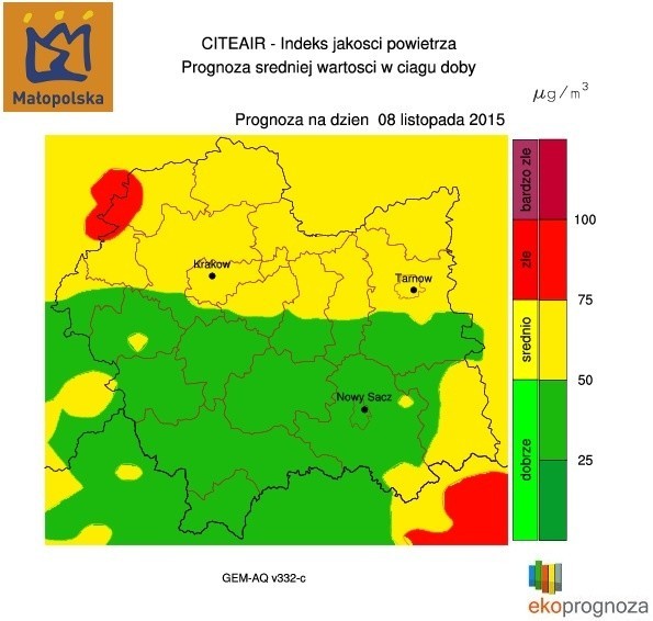 Prognozy średniodobowej jakości powietrza dla Małopolski