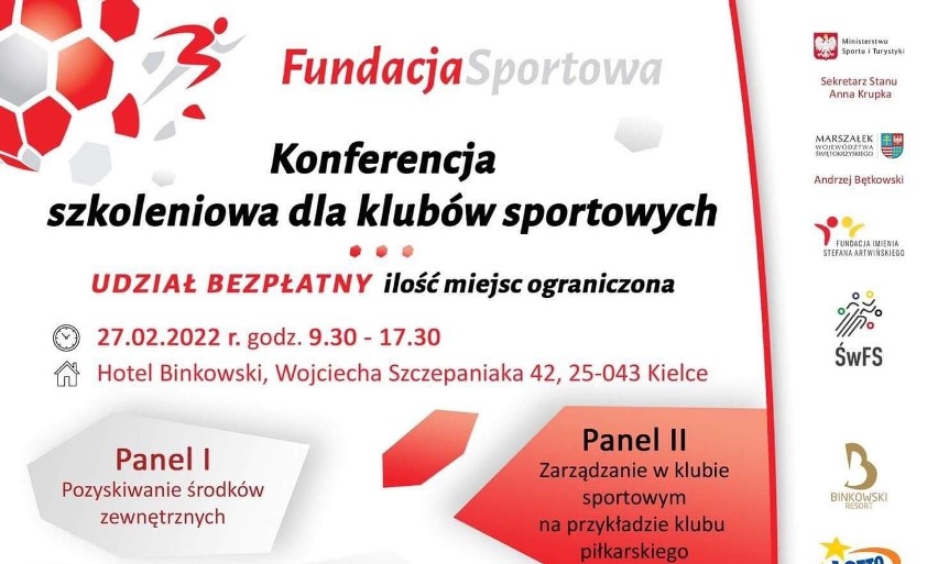 Konferencja szkoleniowa dla klubów i stowarzyszeń sportowych odbędzie się 27 lutego w Hotelu Binkowski w Kielcach