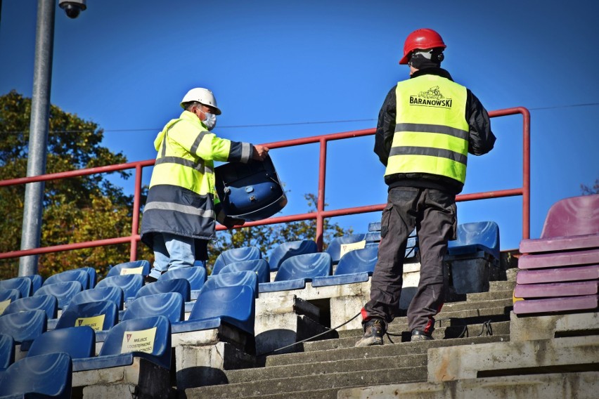 Prace na stadionie Pogoni - stan 3 listopada 2020.