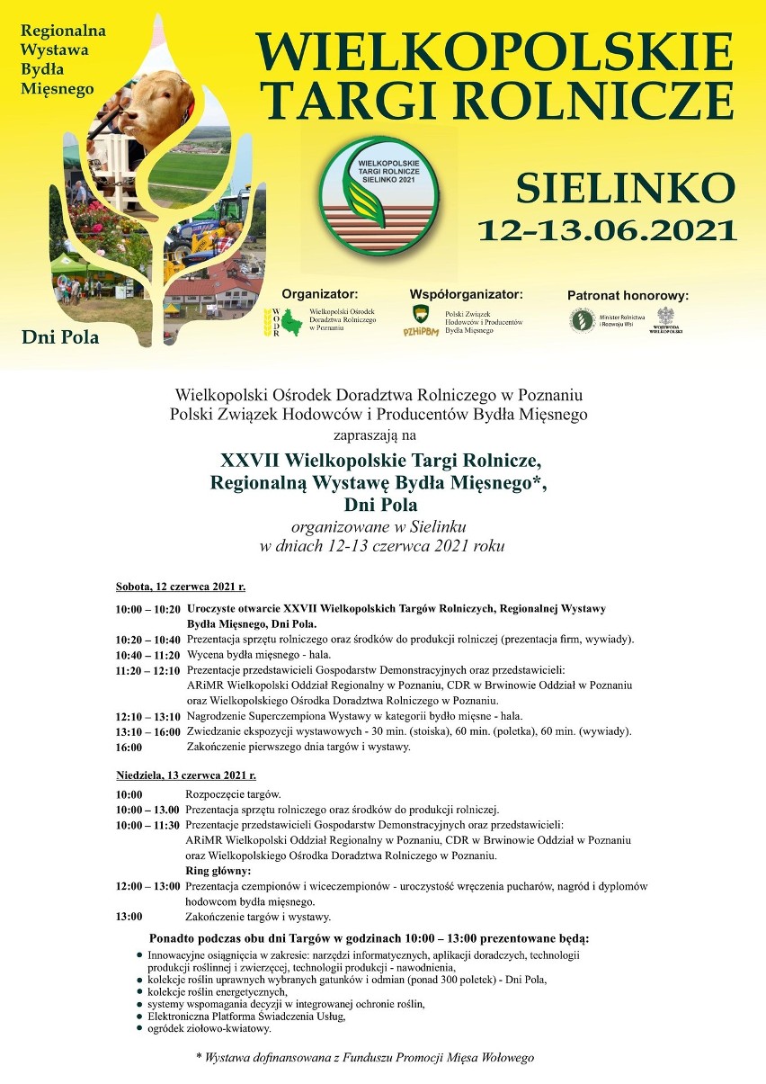 Wielkopolskie Targi Rolnicze Sielinko 2021: 12 i 13 czerwca może je zwiedzać nawet po kilka tysięcy osób. Sprawdź program