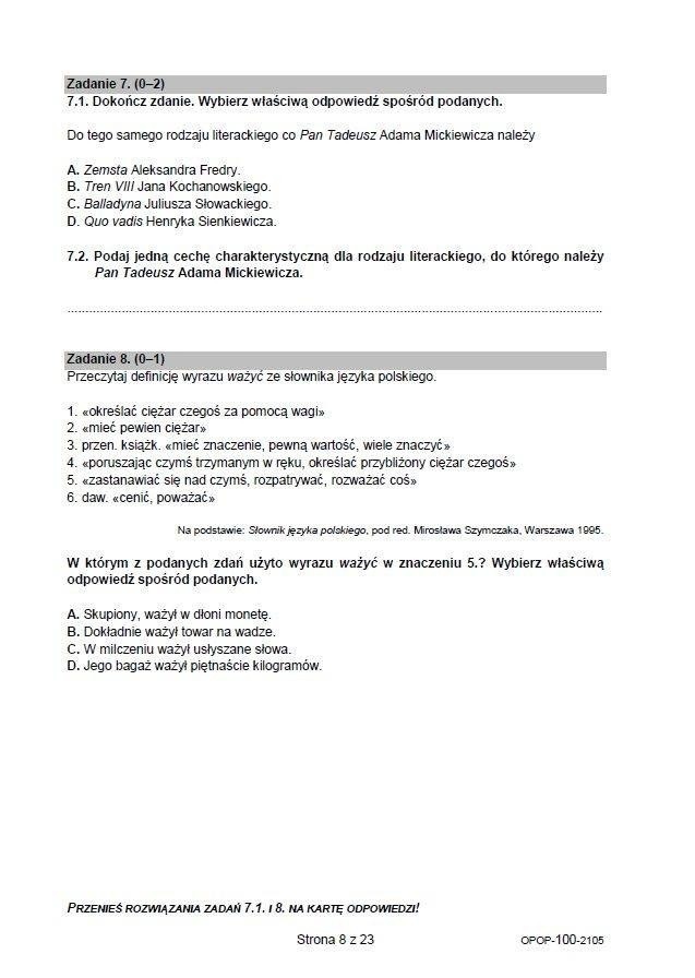 Egzamin ósmioklasisty 2023 - język polski. Odpowiedzi, arkusze CKE, pytania
