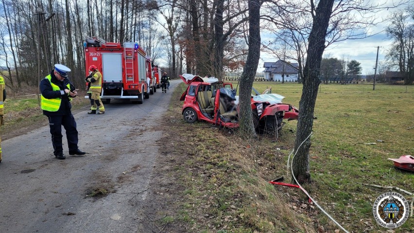 Śmiertelny wypadek w gminie Zbójna w Podlaskiem. Fiat panda roztrzaskał się na drzewie. Nie żyje kierowca, pasażer ciężko ranny