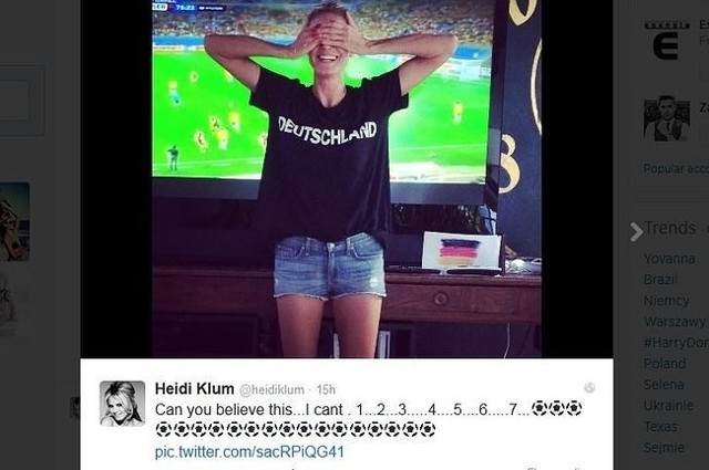 Heidi Klum podczas meczu Brazylia - Niemcy (fot. screen z Twitter.com)