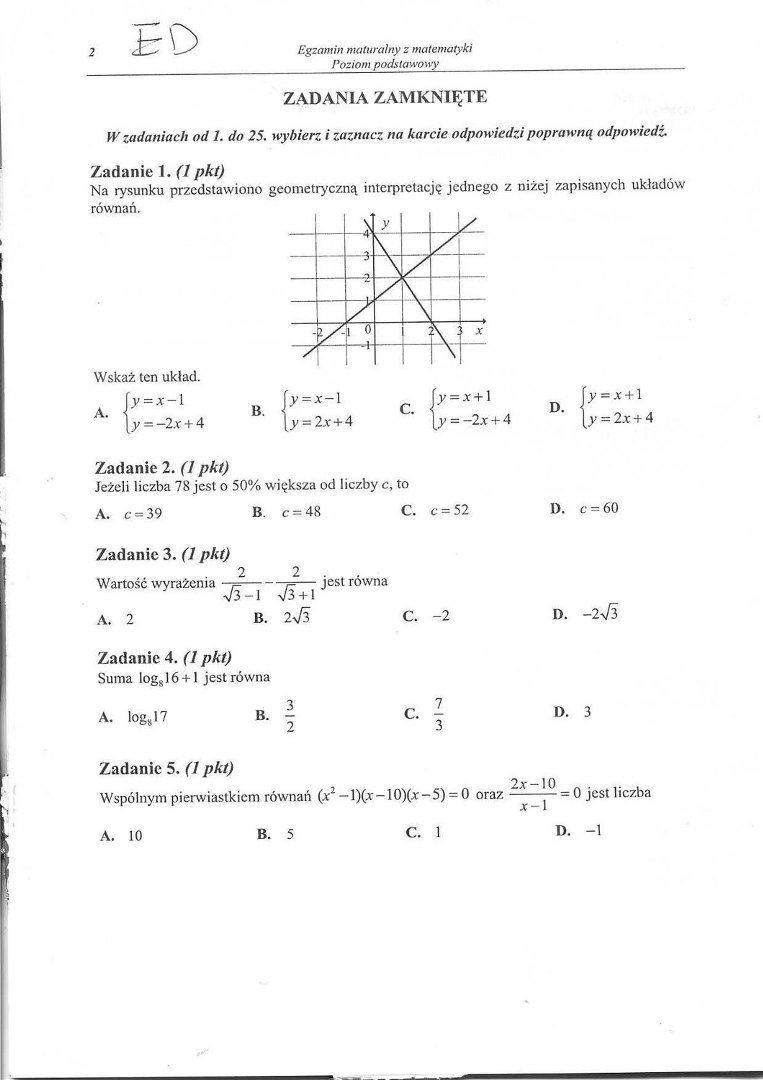 Matura z matematyki poziom podstawowy [ARKUSZE PDF + ODPOWIEDZI