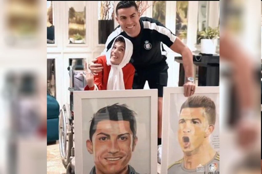 Cristiano Ronaldo z irańską niepełnosprawną artystką Fatimą...