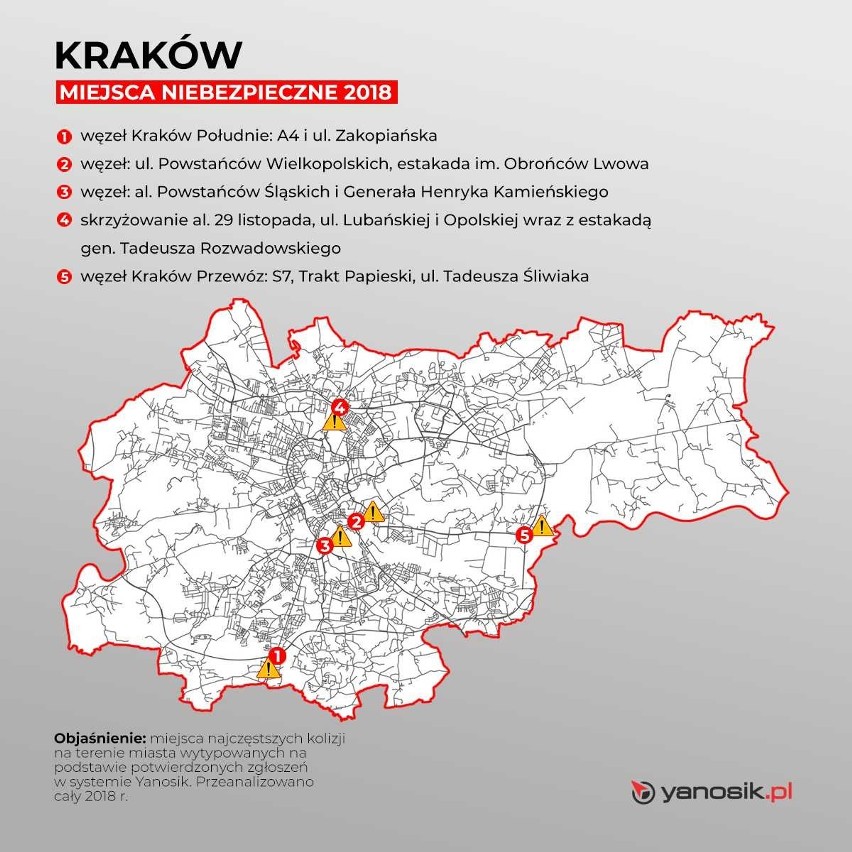 5 najbardziej niebezpiecznych miejsc w Krakowie. Gdzie dochodzi do największej liczby wypadków? 