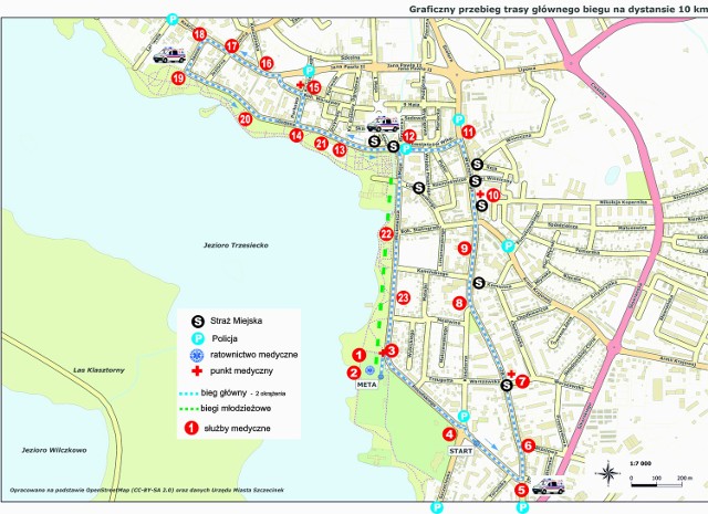 Mapka biegu z zaznaczonymi ulicami, które będą w niedzielę wyłączone z ruchu
