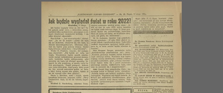 „Jak będzie wyglądał świat w roku 2022?” - pytał Ilustrowany Kuryer Codzienny sto lat temu. Czy prognozy z krakowskiej prasy się sprawdziły?