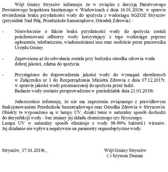 Komunikat wójta gminy Stryszów