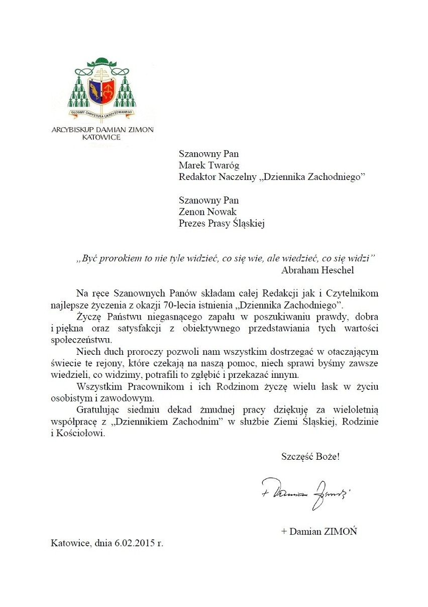 70 lat "Dziennika Zachodniego". Dziękujemy Wam za życzenia!