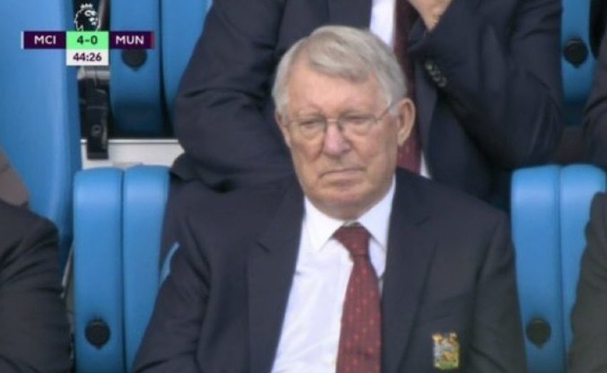 Sir Alex Ferguson podczas meczu Manchester City - Manchester...