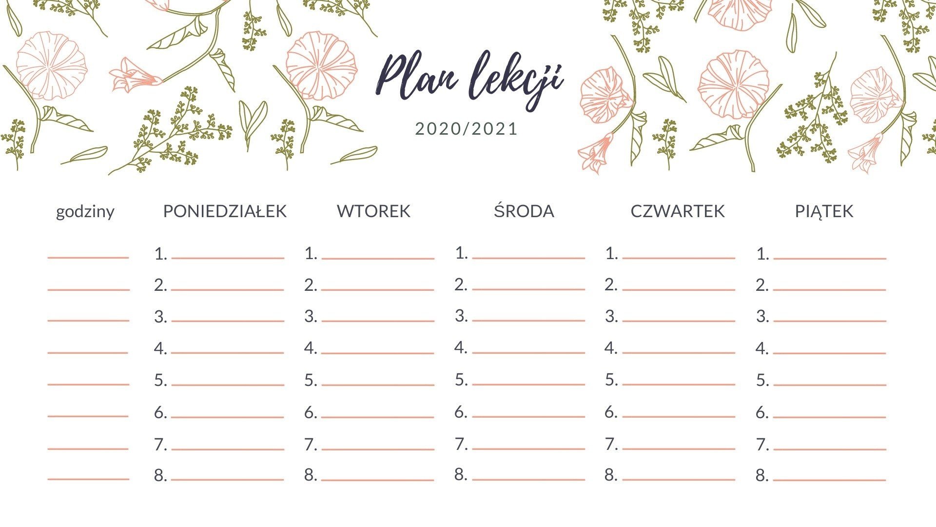 Plan lekcji DO DRUKU dla dzieci i młodzieży 2020/2021. Wzory planów