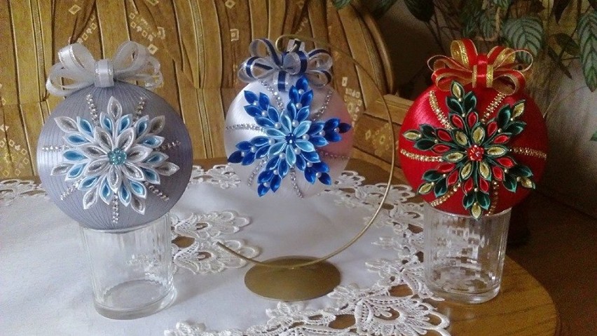 Piękne ozdoby świąteczne autorstwa Barbary Thrun z Rudna w gminie Pelplin