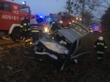 Wypadek w Stobrawie. Volkswagen na drzewie, kierowca ranny