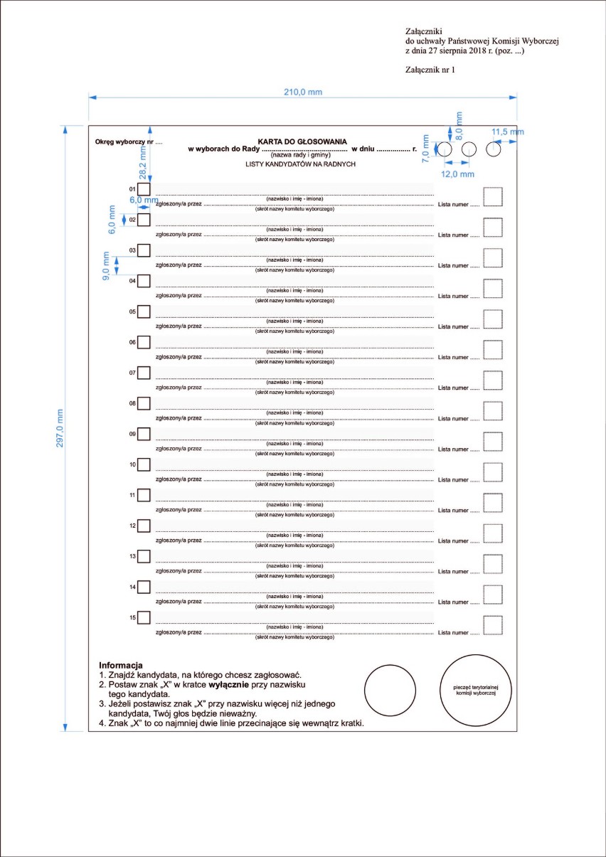 Karty do głosowania wybory 2018.