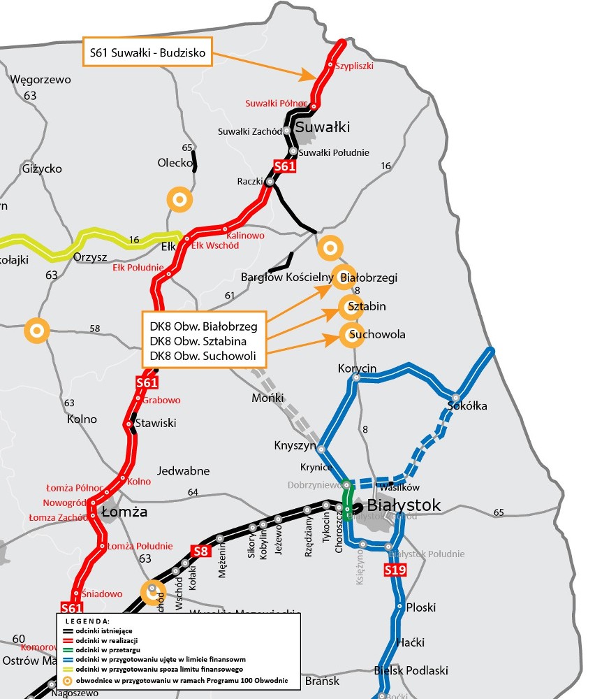 Tak przedstawia się mapa drogowych inwestycji w Podlaskiem w...