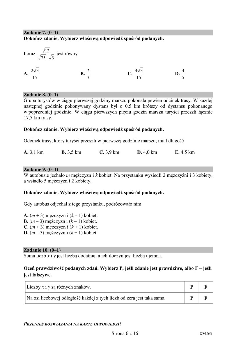 EGZAMIN GIMNAZJALNY 2018 ARKUSZE: Matematyka [ARKUSZE CKE, ODPOWIEDZI]