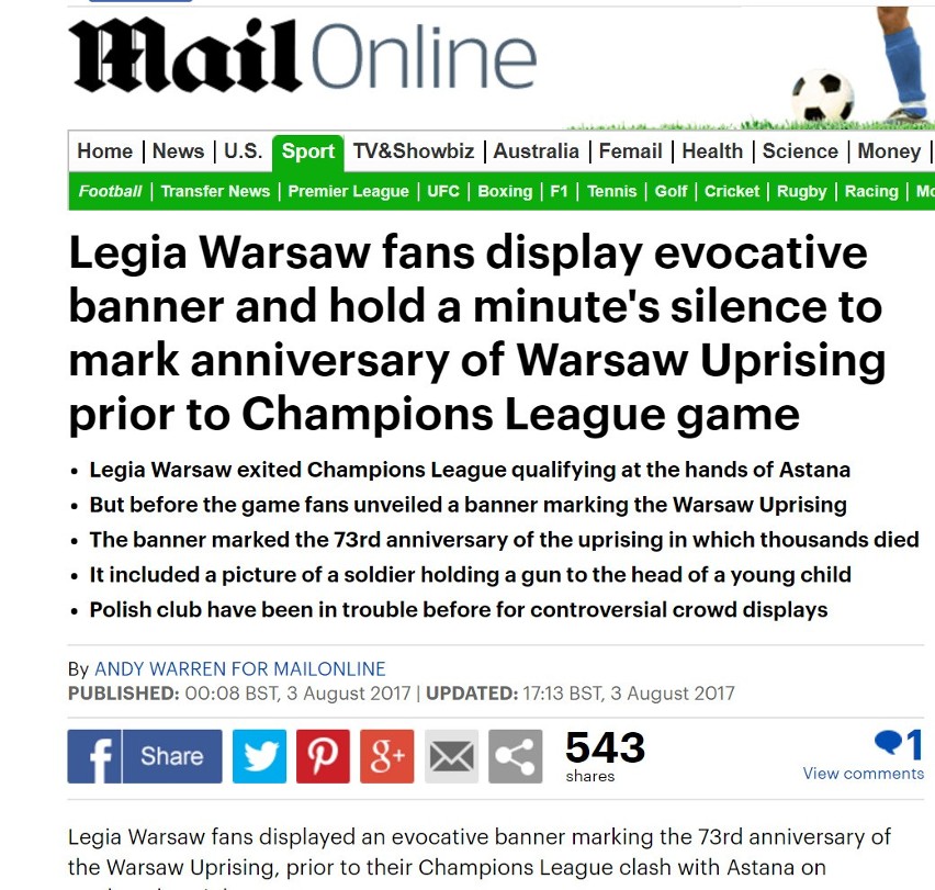 Oprawa meczu Legia Warszawa - Astana i komentarze w mediach