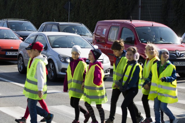 Uczniowie ze Szkoły Podstawowej nr 21 w Krakowie  uczyli się wczoraj bezpiecznie przechodzić po pasach w kamizelkach.