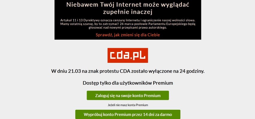 CDA.PL nie działa! To protest przeciw ACTA 2. Jak długo...
