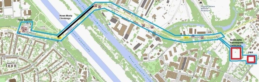 Przebieg nowej trasy tramwajowo-autobusowej na Swojczyce we...