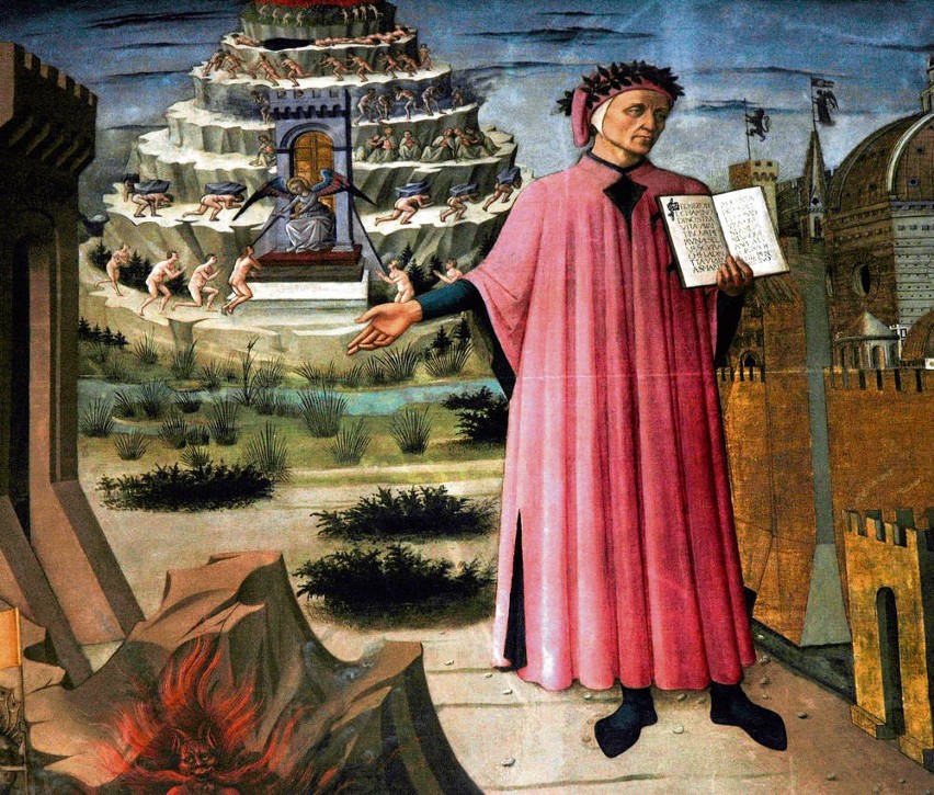 Dante i góra czyśćcowa, scena z „Boskiej komedii”, miniatura...