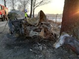 Wypadek na drodze Wilczęta - Karwiny pod Braniewem. Nie żyje 5 osób. Spłonęły w samochodzie, który uderzył w drzewo 22.02.2018 [zdjęcia]
