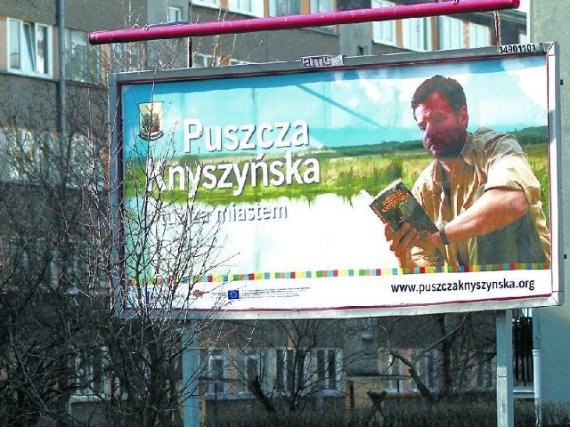 Jeden z kilku rodzajów billboardów, które przez miesiąc zachęcały turystów do odwiedzania szlaków Puszczy Knyszyńskiej