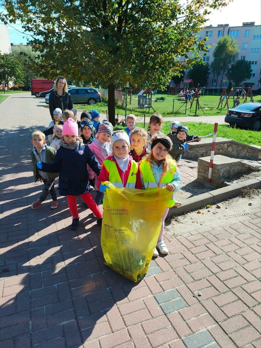 Przedszkolaki z Małogoszcza w Ogólnopolskiej akcji #SprzątamyDlaPolski. Dzieciaki wysprzątały osiedle podczas jesiennego spaceru