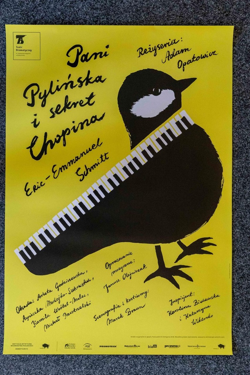 Plakat do spektaklu "Pani Pylińska i sekret Chopina"